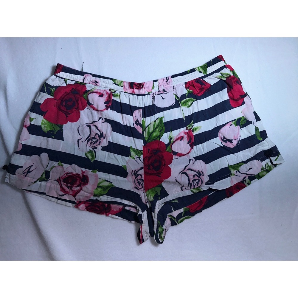 Kate Spade Floral Stripe Pajama Shorts Navy Pink Rose Sleepwear Size L